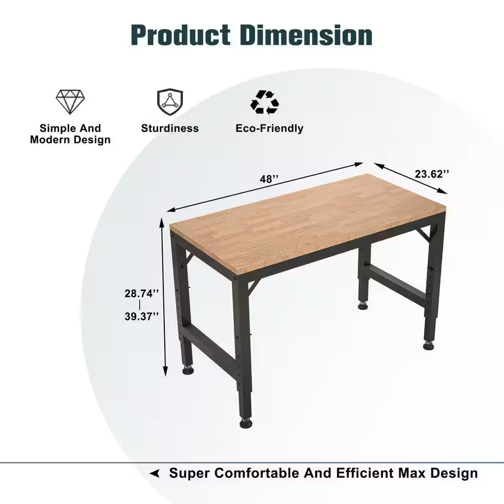 Rectangular Metal Outdoor Side Table with Rubber Pads, Heavy-Duty Adjustable Workbench for Garage, 2000 Lbs. Black