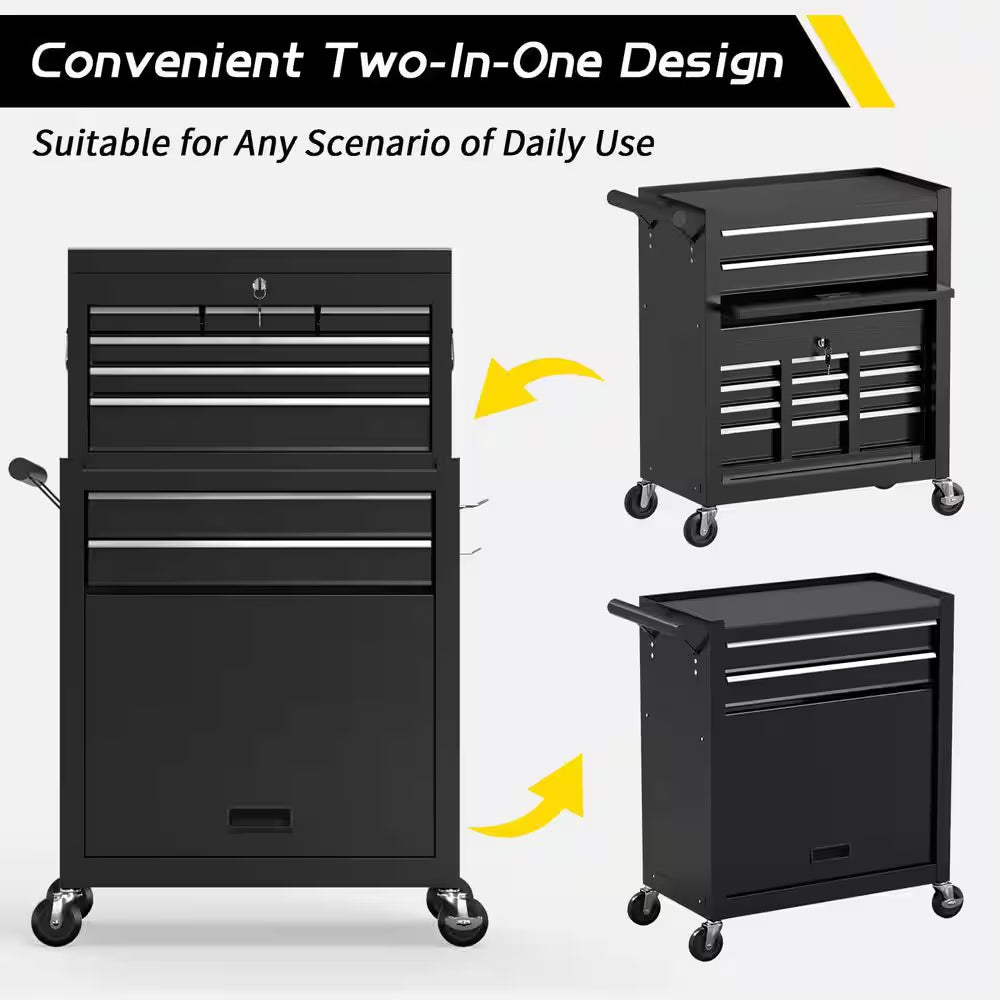 Heavy Duty 24 In. W X 13 In. D 8-Drawer Black Alloy Steel Rolling Tool Cabinet