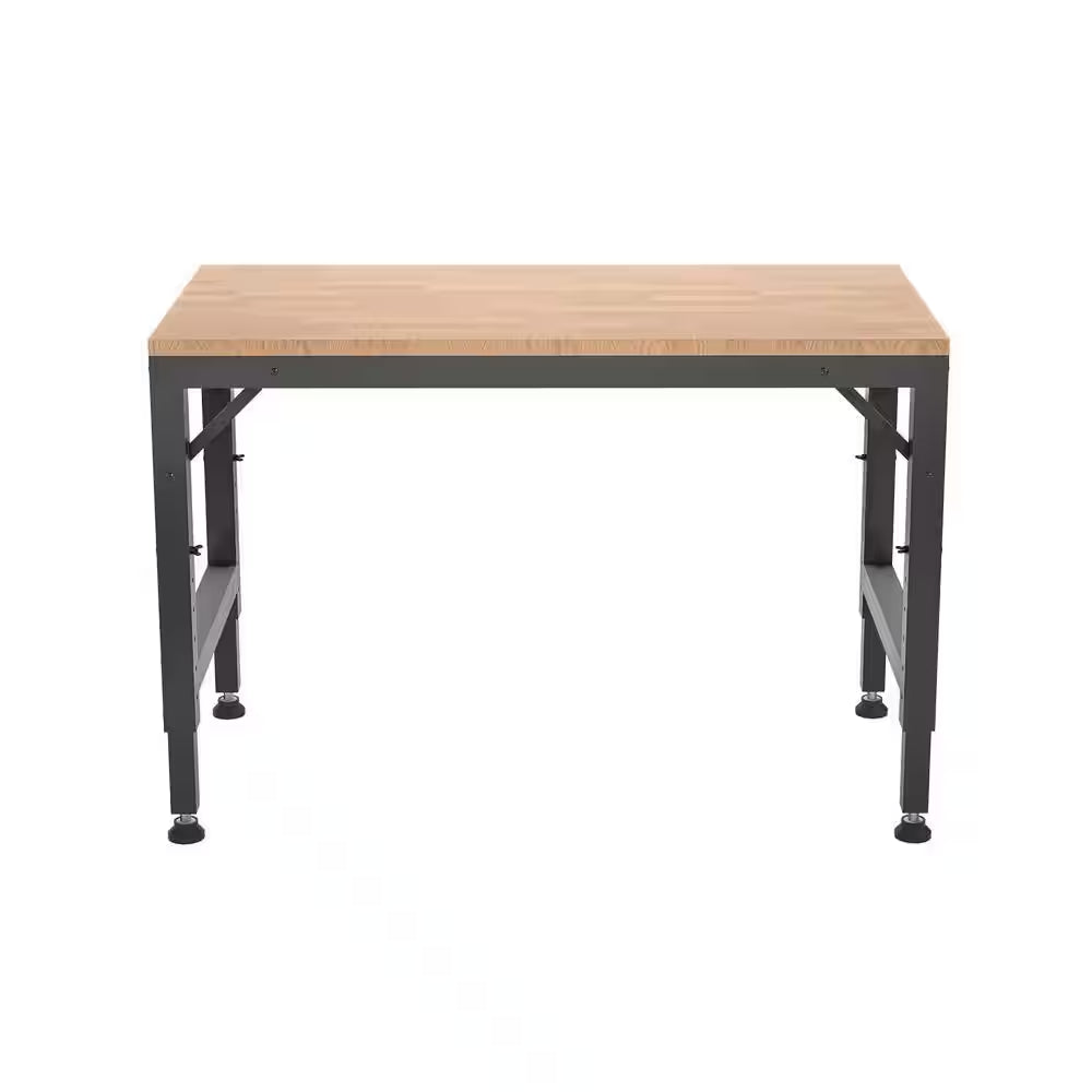 Rectangular Metal Outdoor Side Table with Rubber Pads, Heavy-Duty Adjustable Workbench for Garage, 2000 Lbs. Black