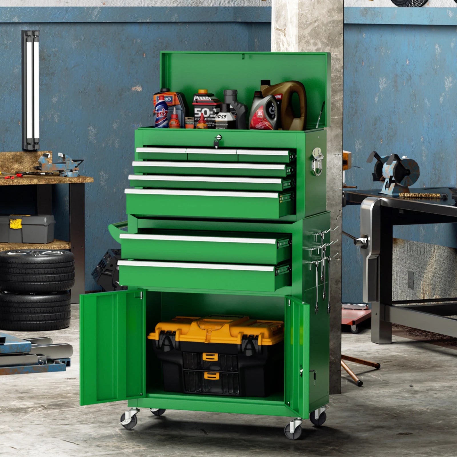 8-Drawer 2 in 1 Rolling Tool Chest Cabinet Garage Storage Toolbox with Detachable Top Tool Box and Universal Lockable Wheels
