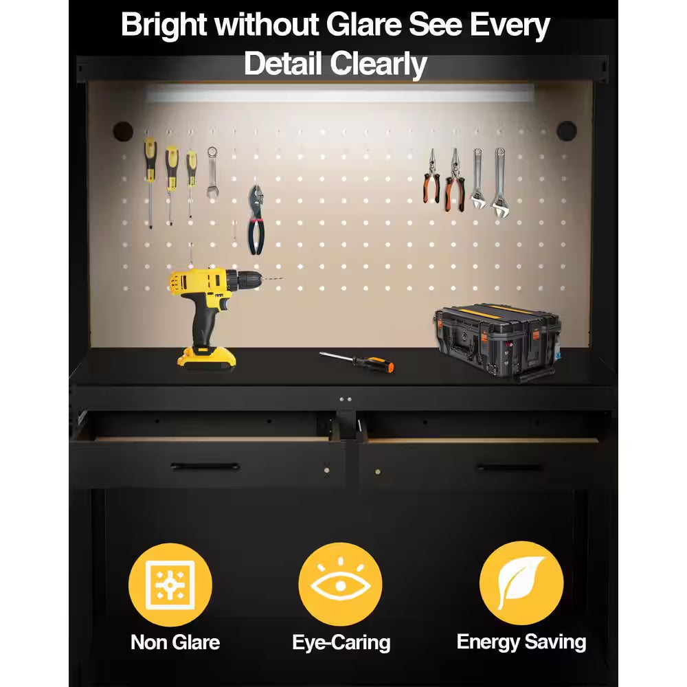 600 Lbs. Capacity Workbench W/ 120-Volt LED Work Light, A3 Steel Work Table for Garage Tool Storage, Workshop, Basement