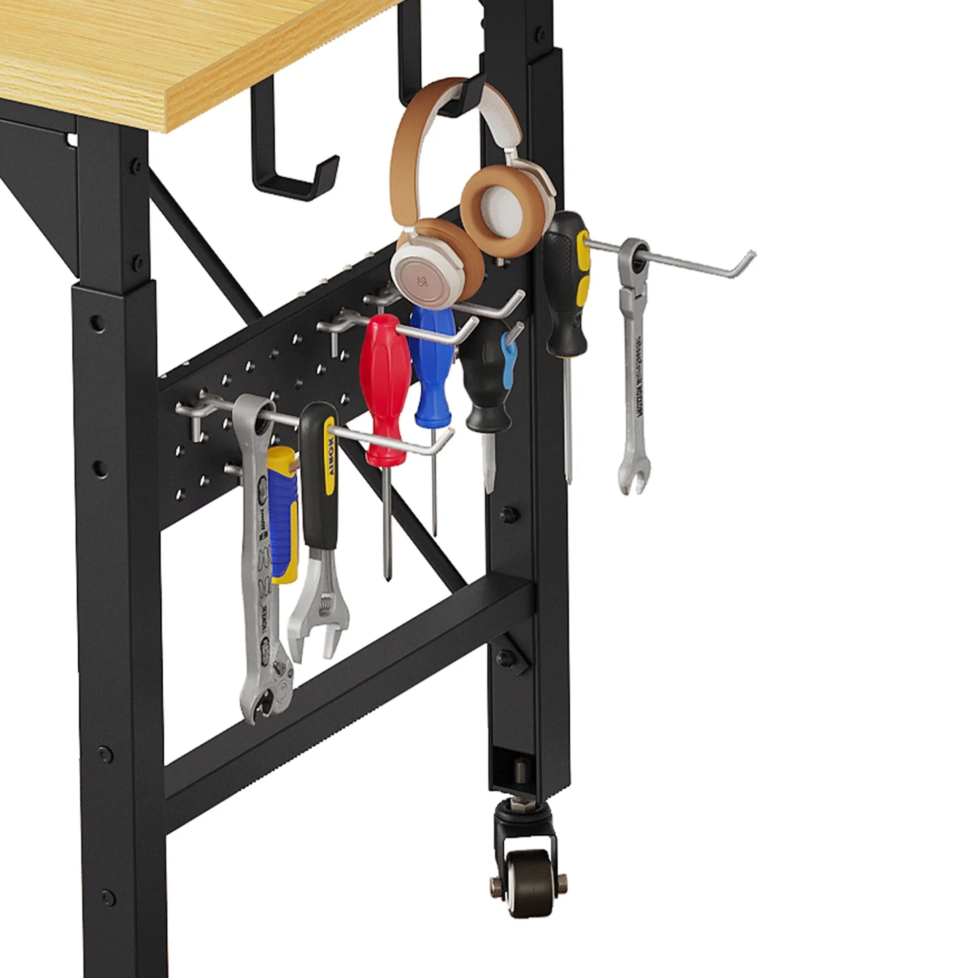 Multifunctional Workbench with Wheels, 59.1" X 23.6" with Pegboard Worktable W/ Power Outlets, A3 Steel Work Bench for Garage Max. Heavy Duty Workbench 2000Lbs Weight Capacity