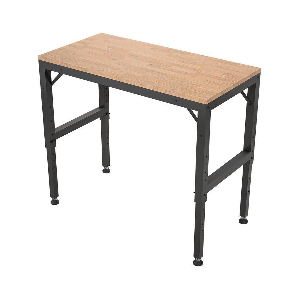 Rectangular Metal Outdoor Side Table with Rubber Pads, Heavy-Duty Adjustable Workbench for Garage, 2000 Lbs. Black
