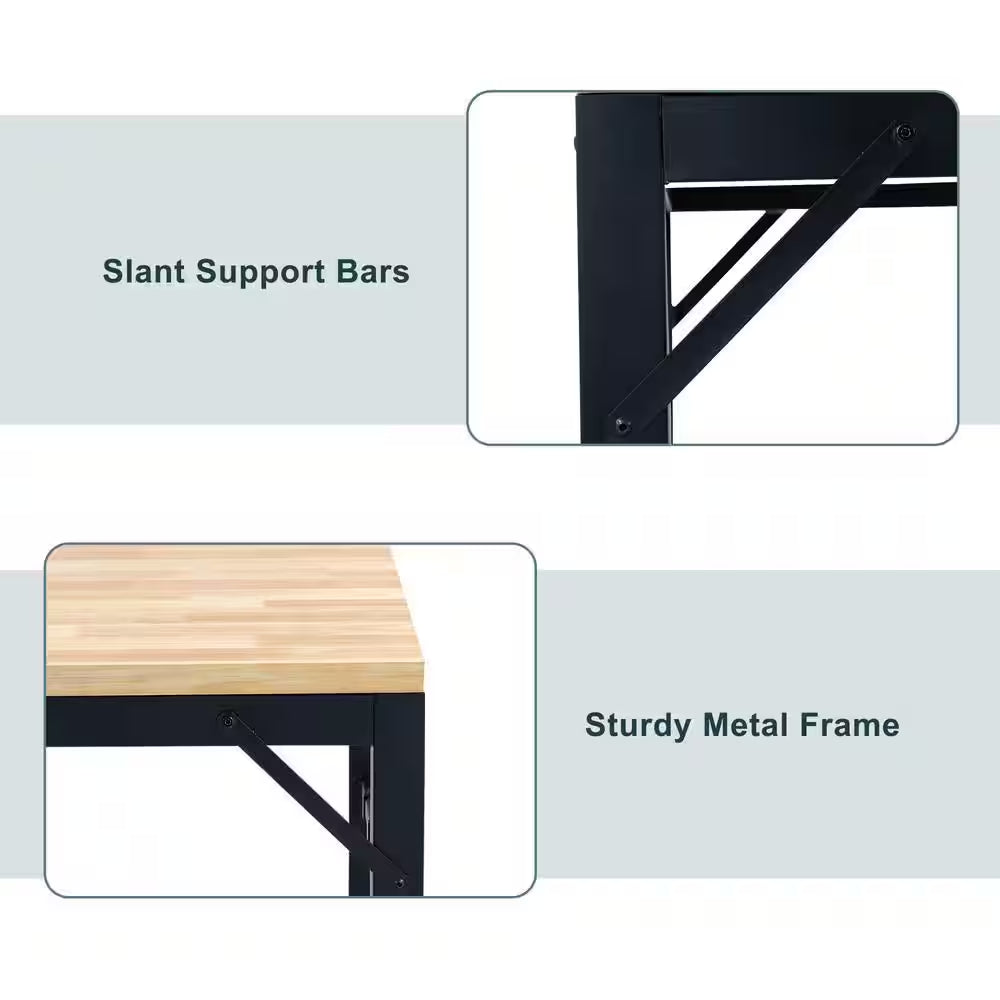 Rectangular Metal Outdoor Side Table with Rubber Pads, Heavy-Duty Adjustable Workbench for Garage, 2000 Lbs. Black
