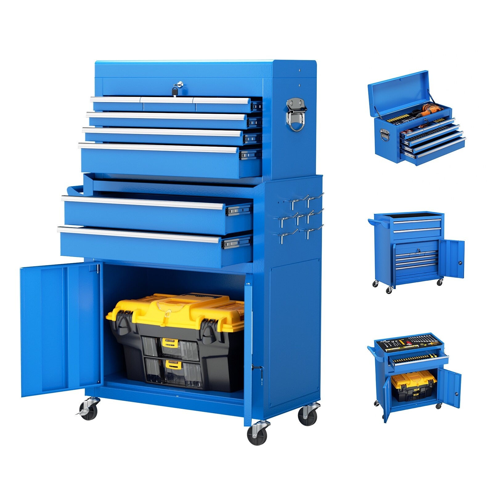 8-Drawer 2 in 1 Rolling Tool Chest Cabinet Garage Storage Toolbox with Detachable Top Tool Box and Universal Lockable Wheels