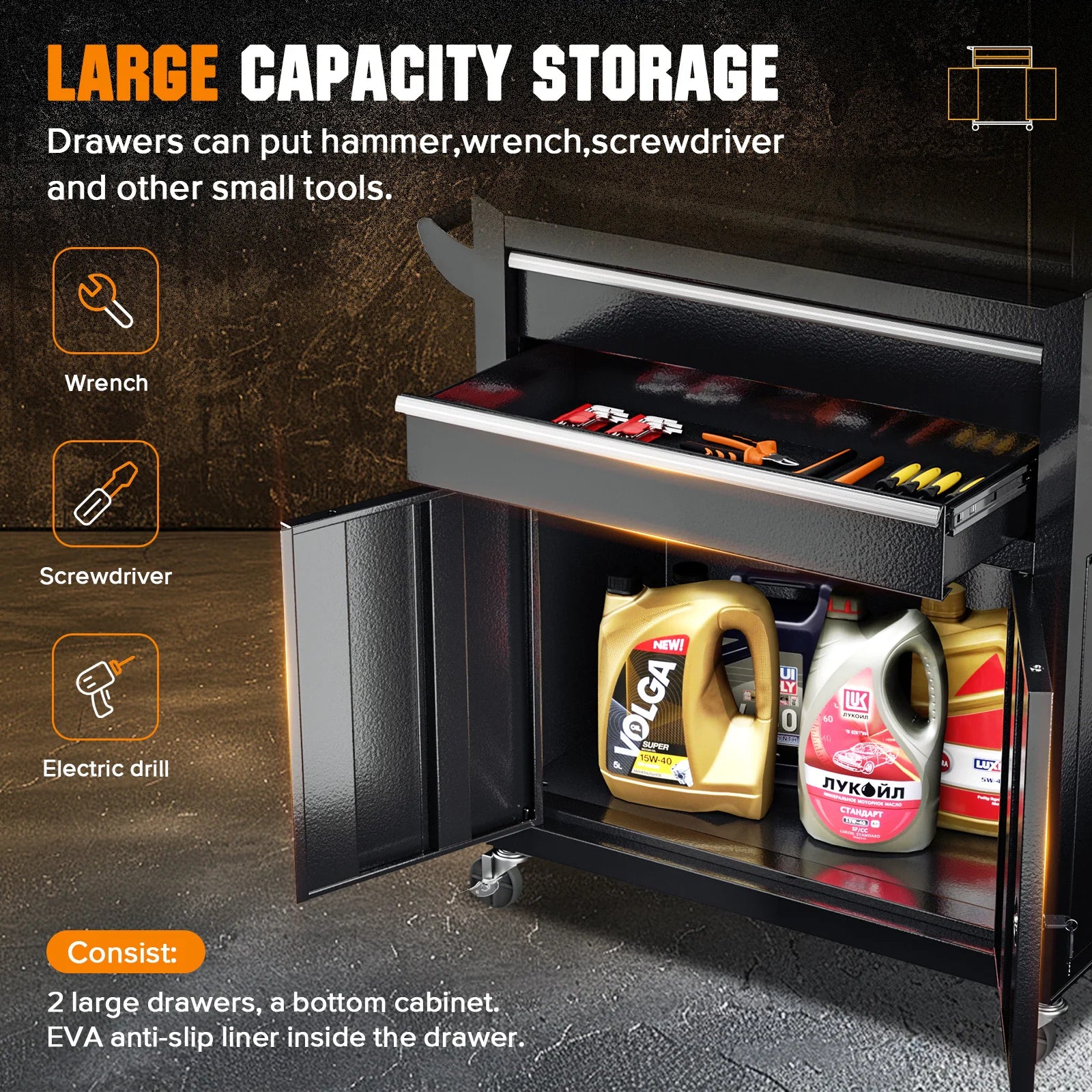 8-Drawer 2 in 1 Rolling Tool Chest Cabinet Garage Storage Toolbox with Detachable Top Tool Box and Universal Lockable Wheels