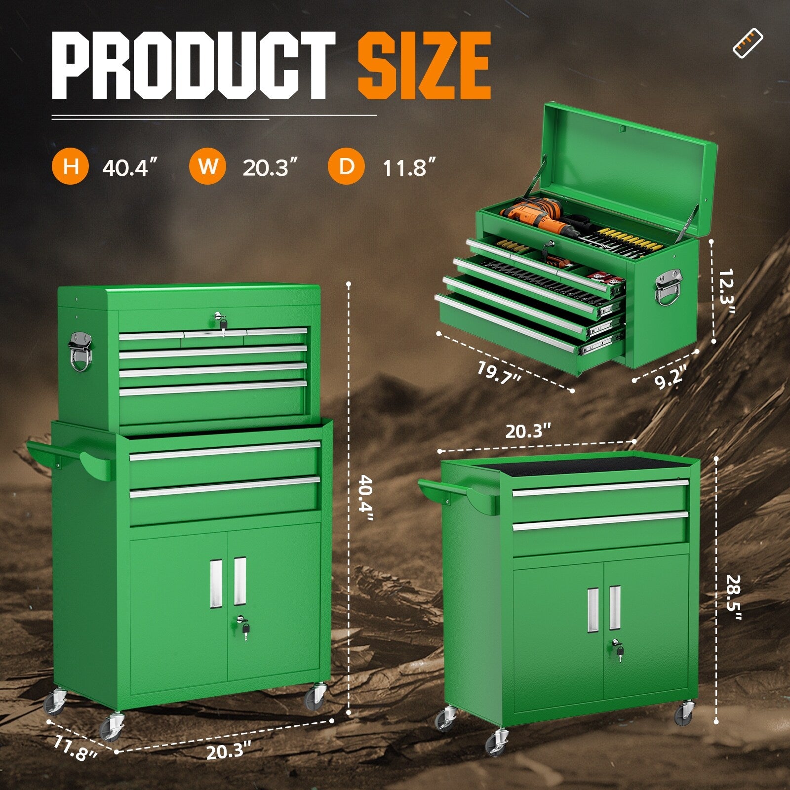 8-Drawer 2 in 1 Rolling Tool Chest Cabinet Garage Storage Toolbox with Detachable Top Tool Box and Universal Lockable Wheels