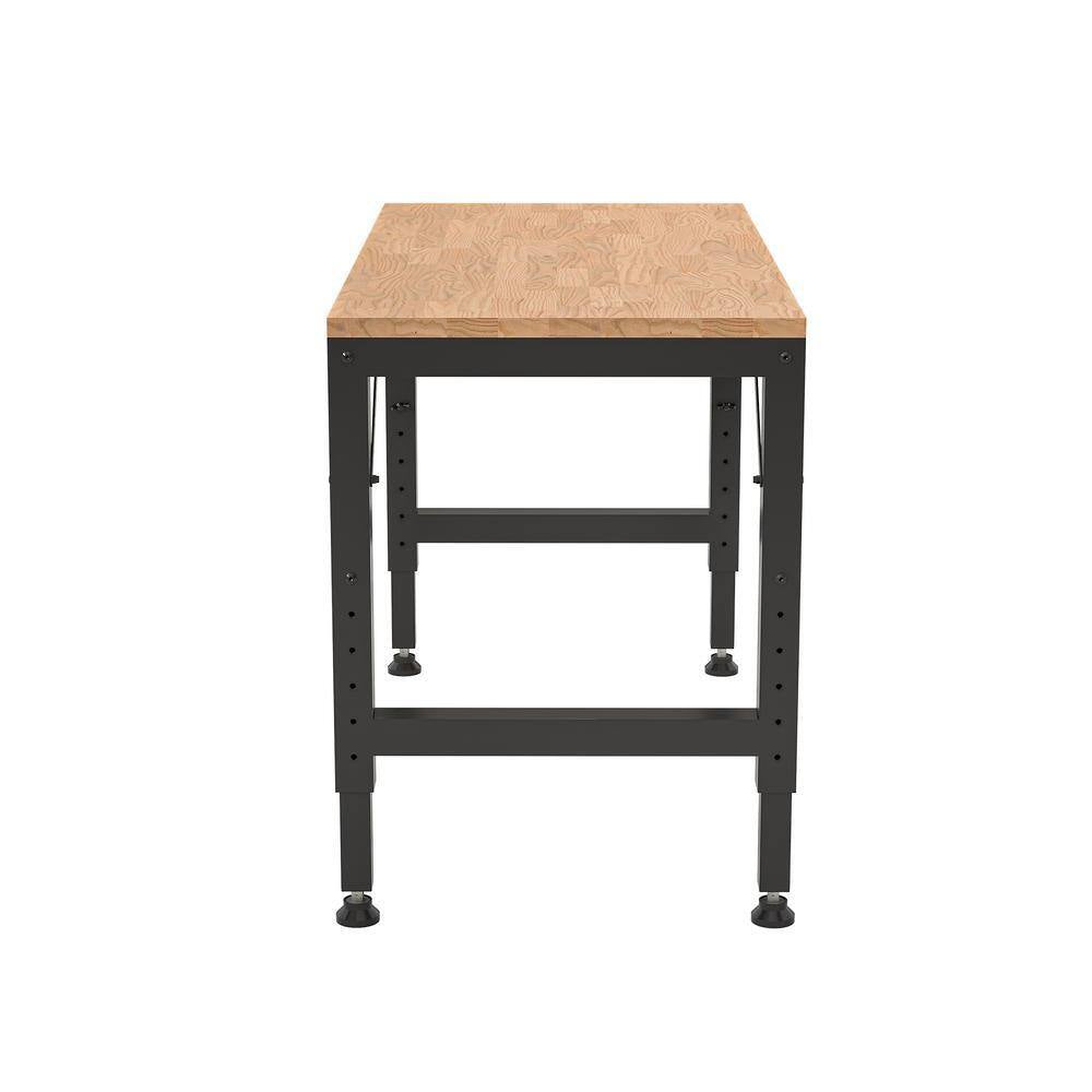 Rectangular Metal Outdoor Side Table with Rubber Pads, Heavy-Duty Adjustable Workbench for Garage, 2000 Lbs. Black