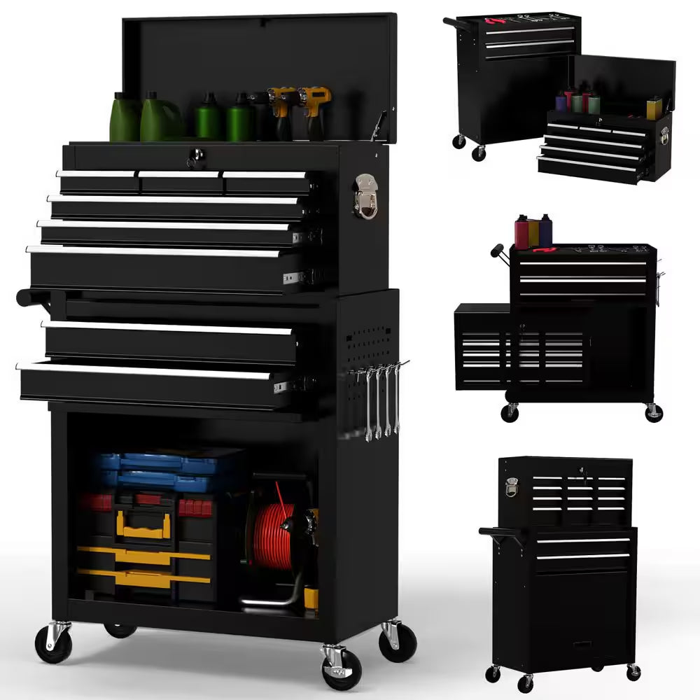 Heavy Duty 24 In. W X 13 In. D 8-Drawer Black Alloy Steel Rolling Tool Cabinet