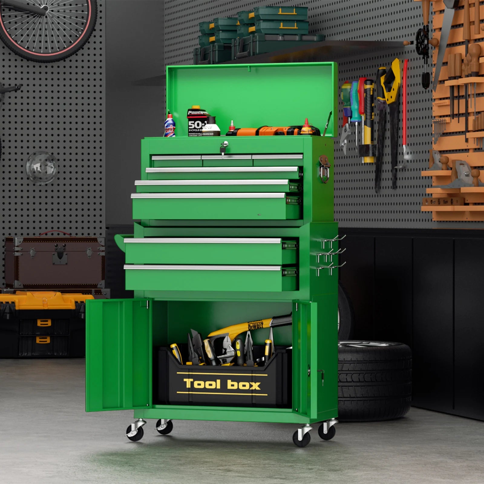 8-Drawer 2 in 1 Rolling Tool Chest Cabinet Garage Storage Toolbox with Detachable Top Tool Box and Universal Lockable Wheels