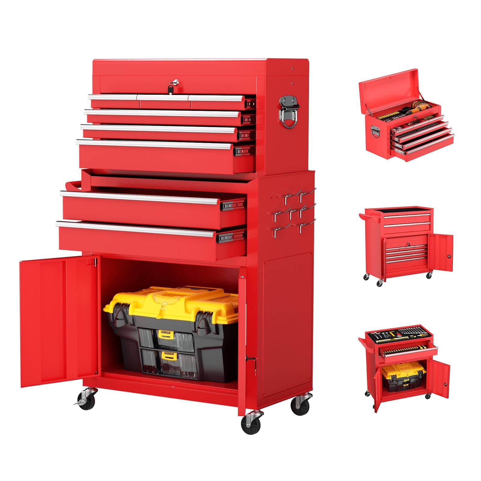 8-Drawer 2 in 1 Rolling Tool Chest Cabinet Garage Storage Toolbox with Detachable Top Tool Box and Universal Lockable Wheels